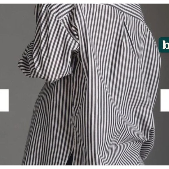 Maeve Anthropologie Shirt Womens L Striped Oversized Button Up Long Sleeve Green - Picture 4 of 6